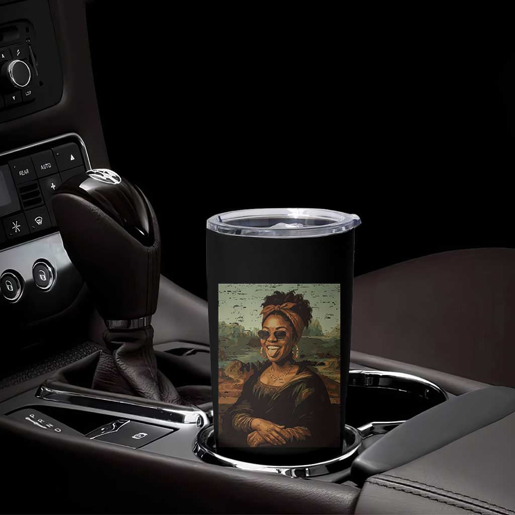 Modern Black Mona Lisa Headwrap Sunglasses Parody Tumbler Cup Trendy Urban Fine Art Portrait Graphic