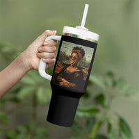 Modern Black Mona Lisa Headwrap Sunglasses Parody Tumbler With Handle Trendy Urban Fine Art Portrait Graphic