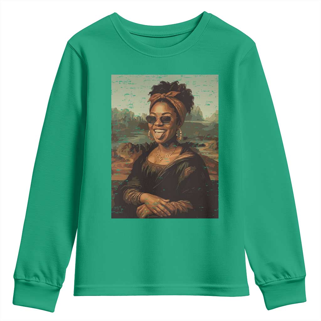 Modern Black Mona Lisa Headwrap Sunglasses Parody Youth Sweatshirt Trendy Urban Fine Art Portrait Graphic