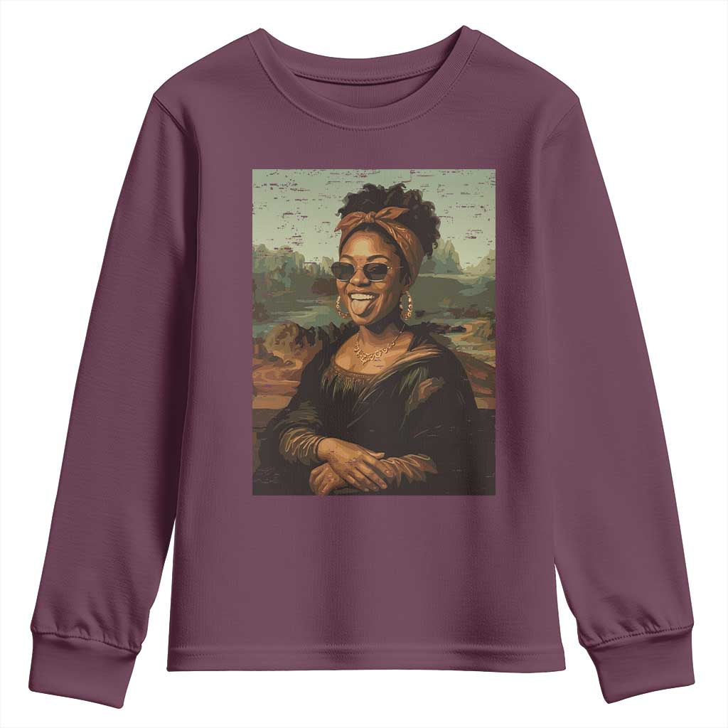 Modern Black Mona Lisa Headwrap Sunglasses Parody Youth Sweatshirt Trendy Urban Fine Art Portrait Graphic