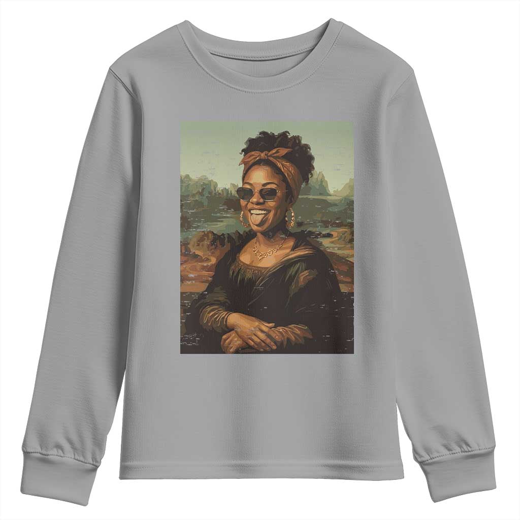 Modern Black Mona Lisa Headwrap Sunglasses Parody Youth Sweatshirt Trendy Urban Fine Art Portrait Graphic