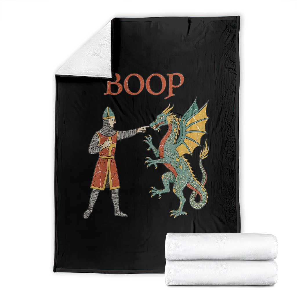 Funny Boop Medieval Knight Poking Dragon Graphic Throw Blanket Vintage Renaissance Faire Fantasy Meme