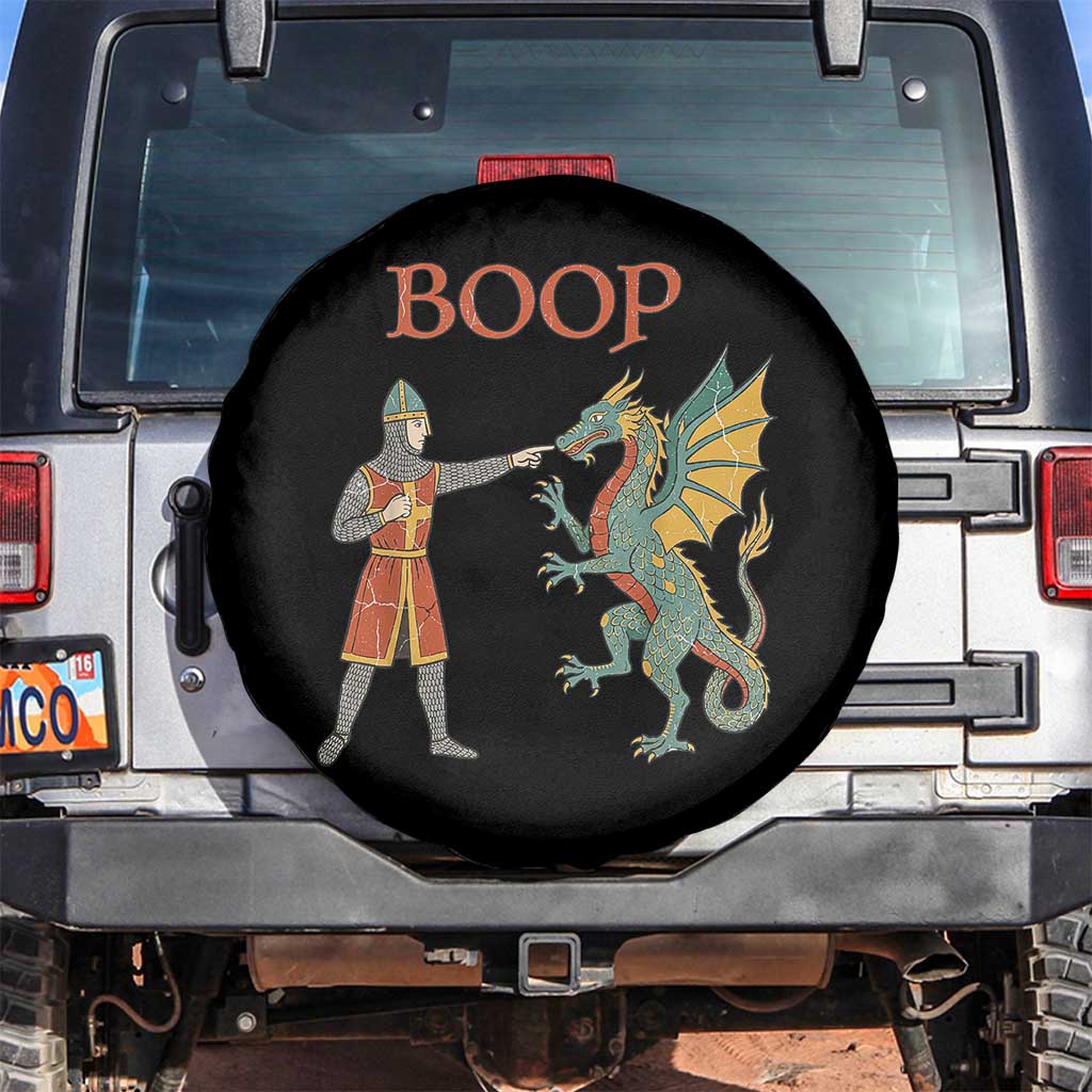 Funny Boop Medieval Knight Poking Dragon Graphic Spare Tire Cover Vintage Renaissance Faire Fantasy Meme