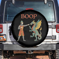 Funny Boop Medieval Knight Poking Dragon Graphic Spare Tire Cover Vintage Renaissance Faire Fantasy Meme