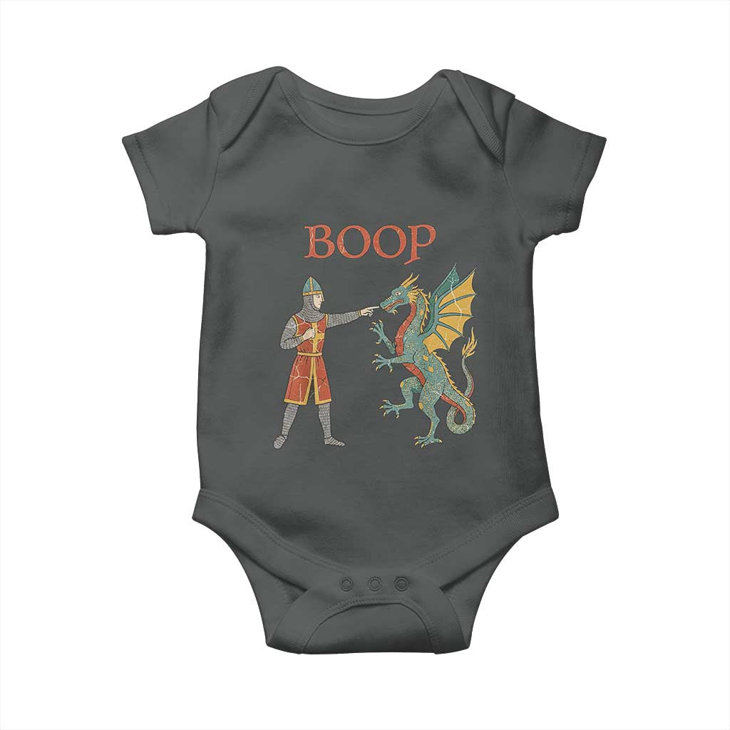 Funny Boop Medieval Knight Poking Dragon Graphic Baby Onesie Vintage Renaissance Faire Fantasy Meme