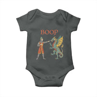 Funny Boop Medieval Knight Poking Dragon Graphic Baby Onesie Vintage Renaissance Faire Fantasy Meme