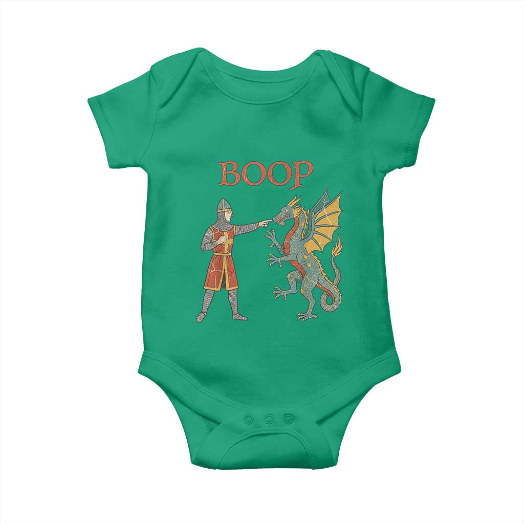 Funny Boop Medieval Knight Poking Dragon Graphic Baby Onesie Vintage Renaissance Faire Fantasy Meme