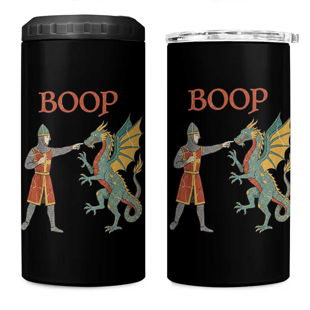Funny Boop Medieval Knight Poking Dragon Graphic 4 in 1 Can Cooler Tumbler Vintage Renaissance Faire Fantasy Meme