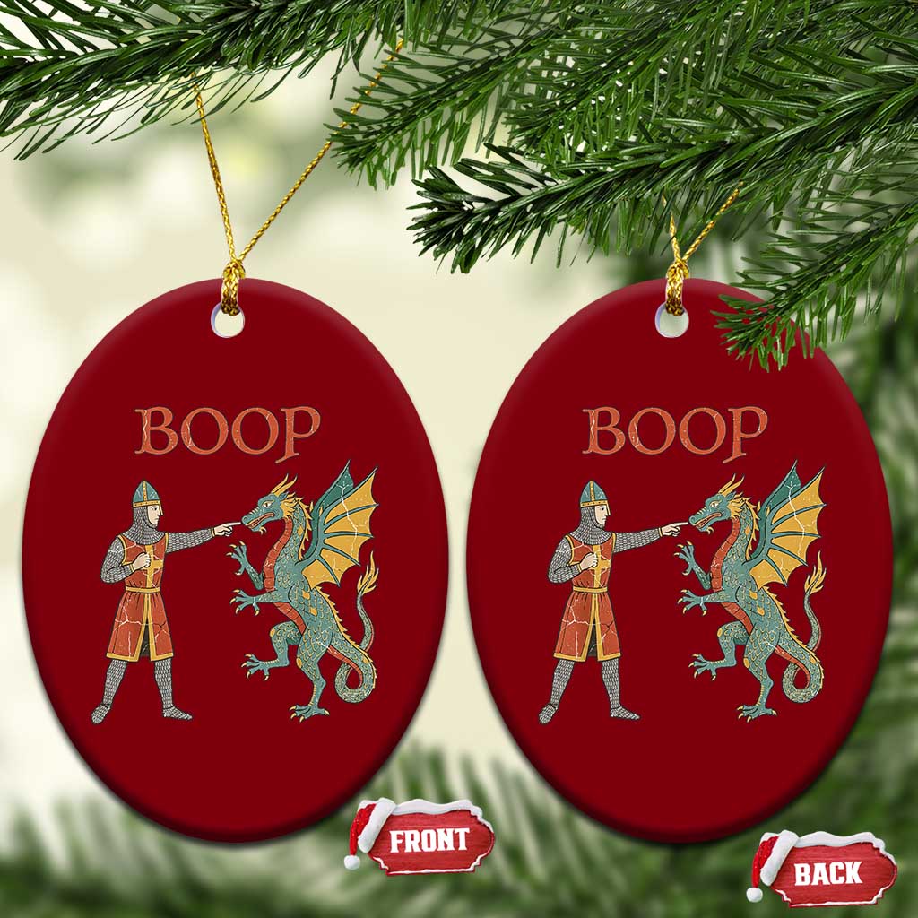 Funny Boop Medieval Knight Poking Dragon Graphic Ceramic Ornament Vintage Renaissance Faire Fantasy Meme
