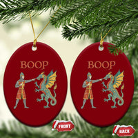 Funny Boop Medieval Knight Poking Dragon Graphic Ceramic Ornament Vintage Renaissance Faire Fantasy Meme