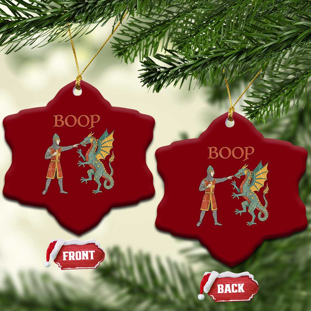 Funny Boop Medieval Knight Poking Dragon Graphic Ceramic Ornament Vintage Renaissance Faire Fantasy Meme