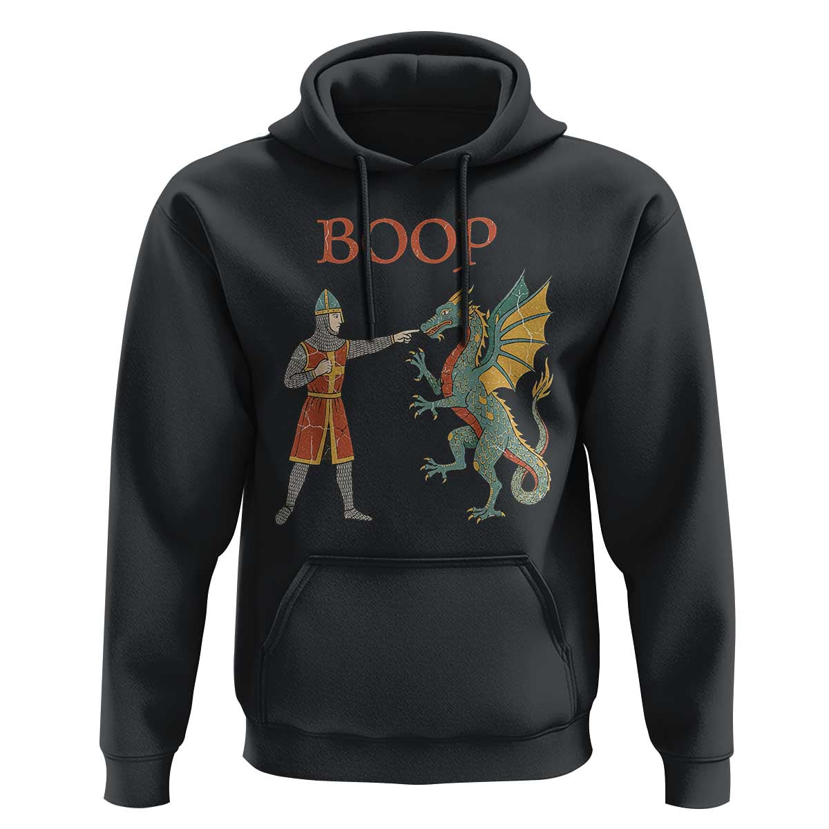 Funny Boop Medieval Knight Poking Dragon Graphic Hoodie Vintage Renaissance Faire Fantasy Meme