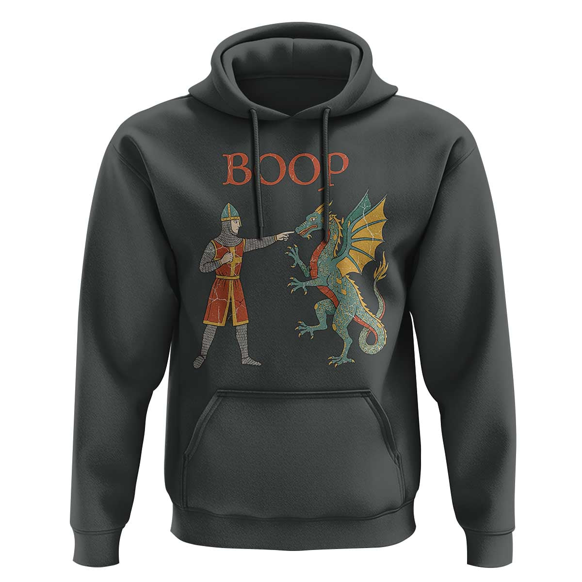 Funny Boop Medieval Knight Poking Dragon Graphic Hoodie Vintage Renaissance Faire Fantasy Meme