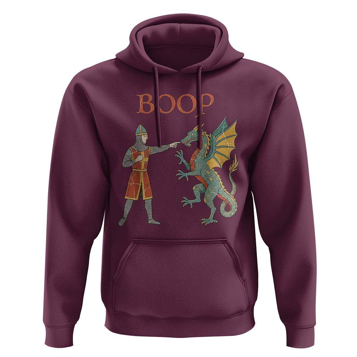 Funny Boop Medieval Knight Poking Dragon Graphic Hoodie Vintage Renaissance Faire Fantasy Meme
