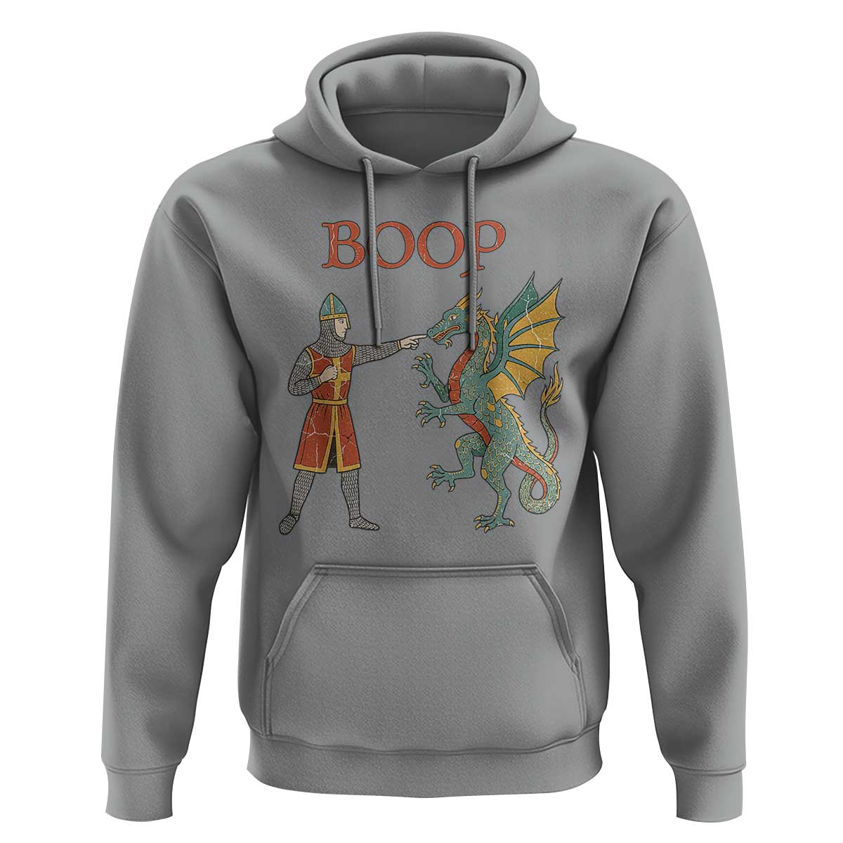 Funny Boop Medieval Knight Poking Dragon Graphic Hoodie Vintage Renaissance Faire Fantasy Meme