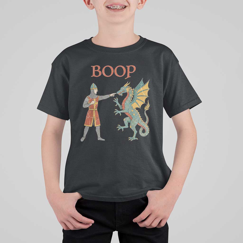 Funny Boop Medieval Knight Poking Dragon Graphic T Shirt For Kid Vintage Renaissance Faire Fantasy Meme