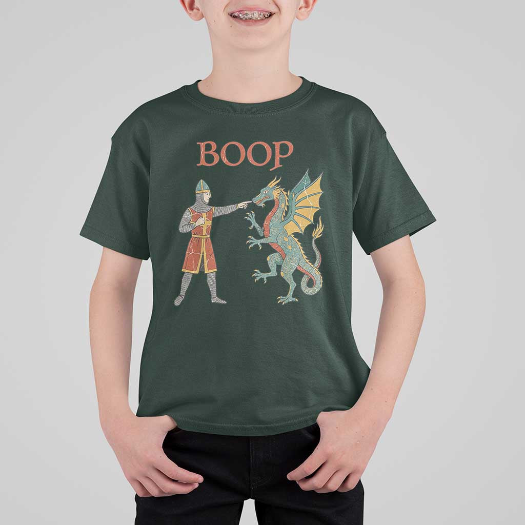 Funny Boop Medieval Knight Poking Dragon Graphic T Shirt For Kid Vintage Renaissance Faire Fantasy Meme