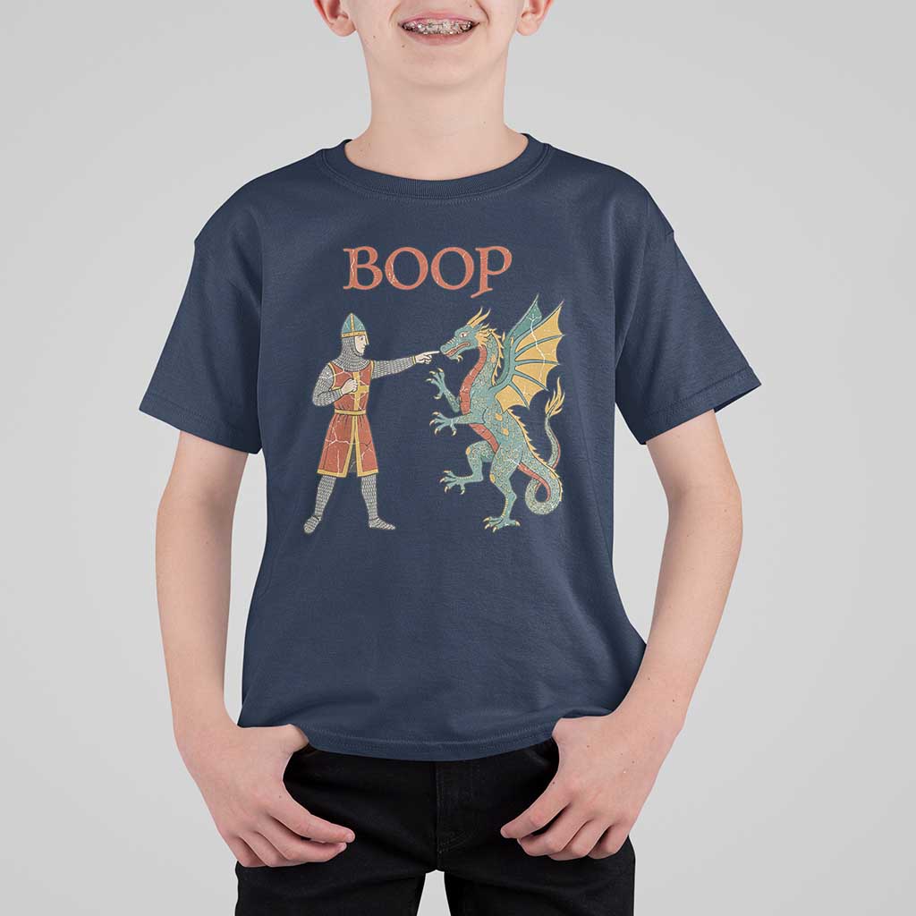 Funny Boop Medieval Knight Poking Dragon Graphic T Shirt For Kid Vintage Renaissance Faire Fantasy Meme