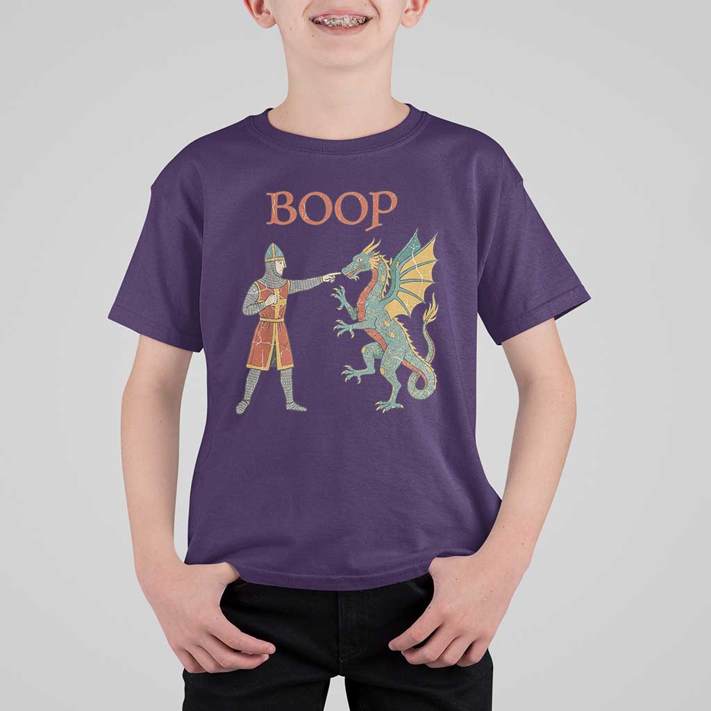 Funny Boop Medieval Knight Poking Dragon Graphic T Shirt For Kid Vintage Renaissance Faire Fantasy Meme