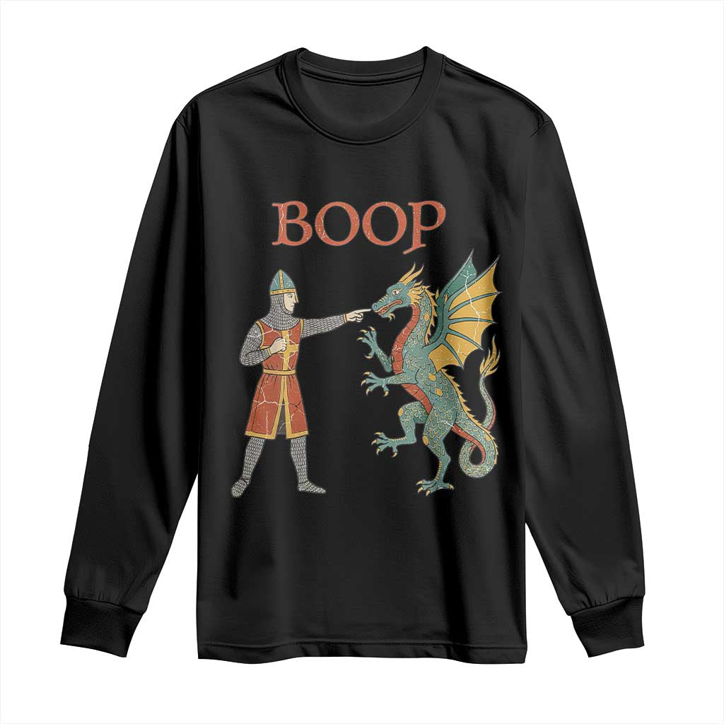 Funny Boop Medieval Knight Poking Dragon Graphic Long Sleeve Shirt Vintage Renaissance Faire Fantasy Meme