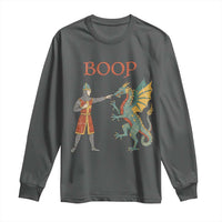Funny Boop Medieval Knight Poking Dragon Graphic Long Sleeve Shirt Vintage Renaissance Faire Fantasy Meme