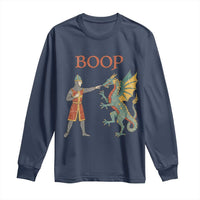 Funny Boop Medieval Knight Poking Dragon Graphic Long Sleeve Shirt Vintage Renaissance Faire Fantasy Meme