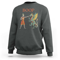 Funny Boop Medieval Knight Poking Dragon Graphic Sweatshirt Vintage Renaissance Faire Fantasy Meme
