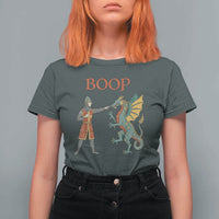 Funny Boop Medieval Knight Poking Dragon Graphic T Shirt For Women Vintage Renaissance Faire Fantasy Meme