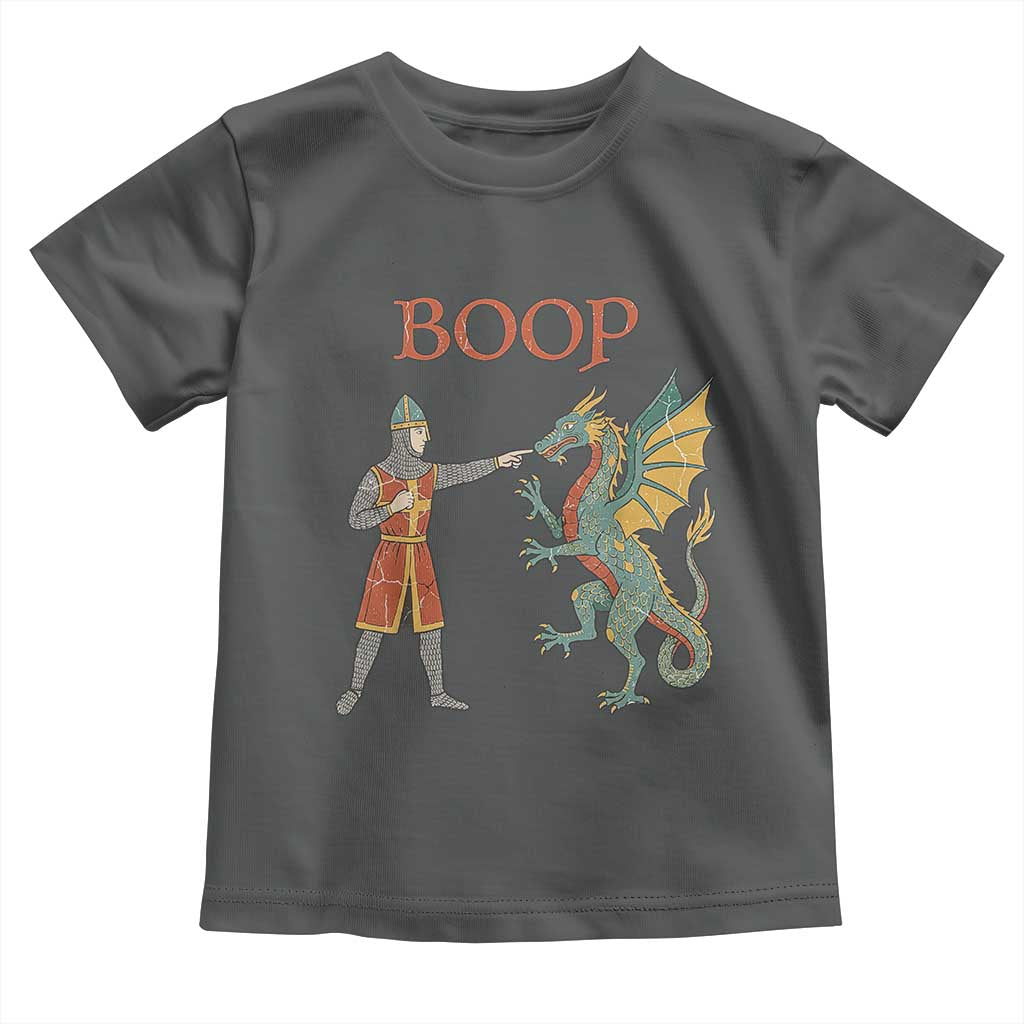 Funny Boop Medieval Knight Poking Dragon Graphic Toddler T Shirt Vintage Renaissance Faire Fantasy Meme