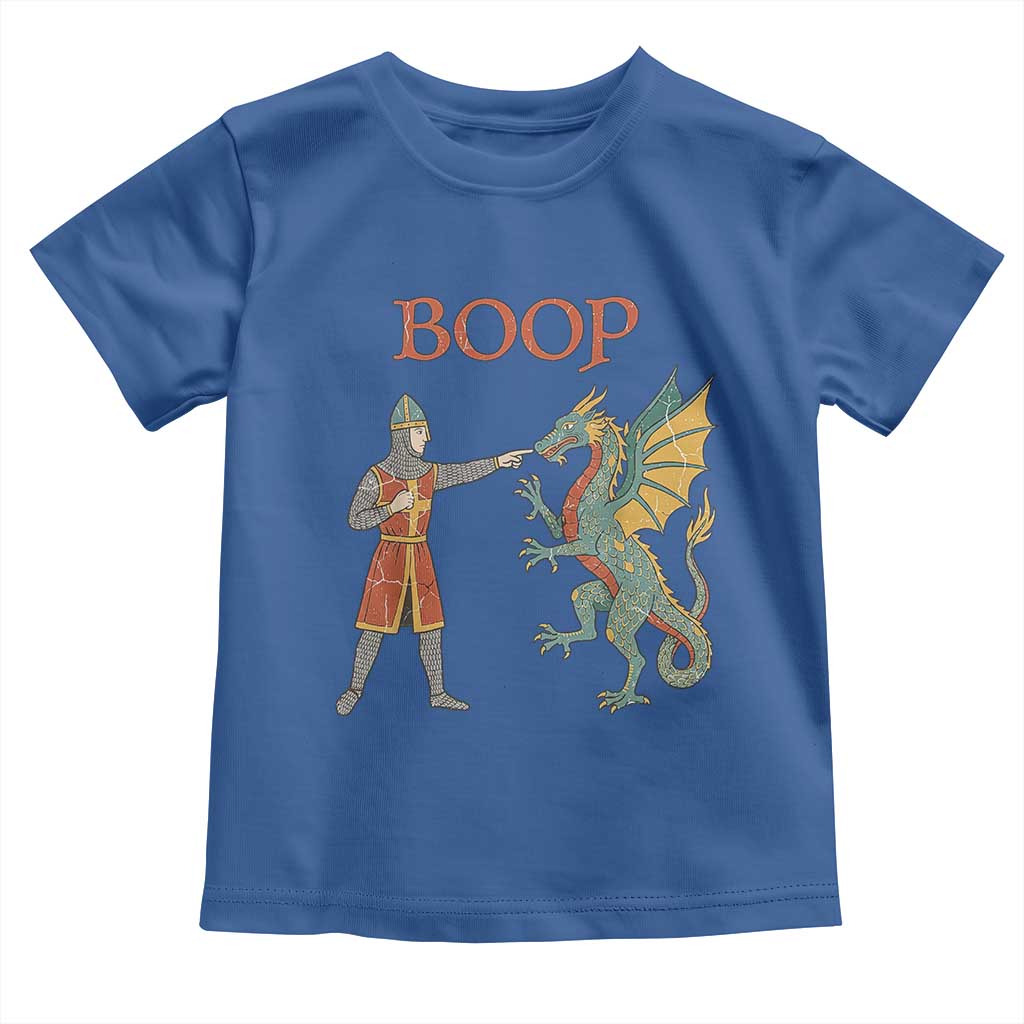 Funny Boop Medieval Knight Poking Dragon Graphic Toddler T Shirt Vintage Renaissance Faire Fantasy Meme
