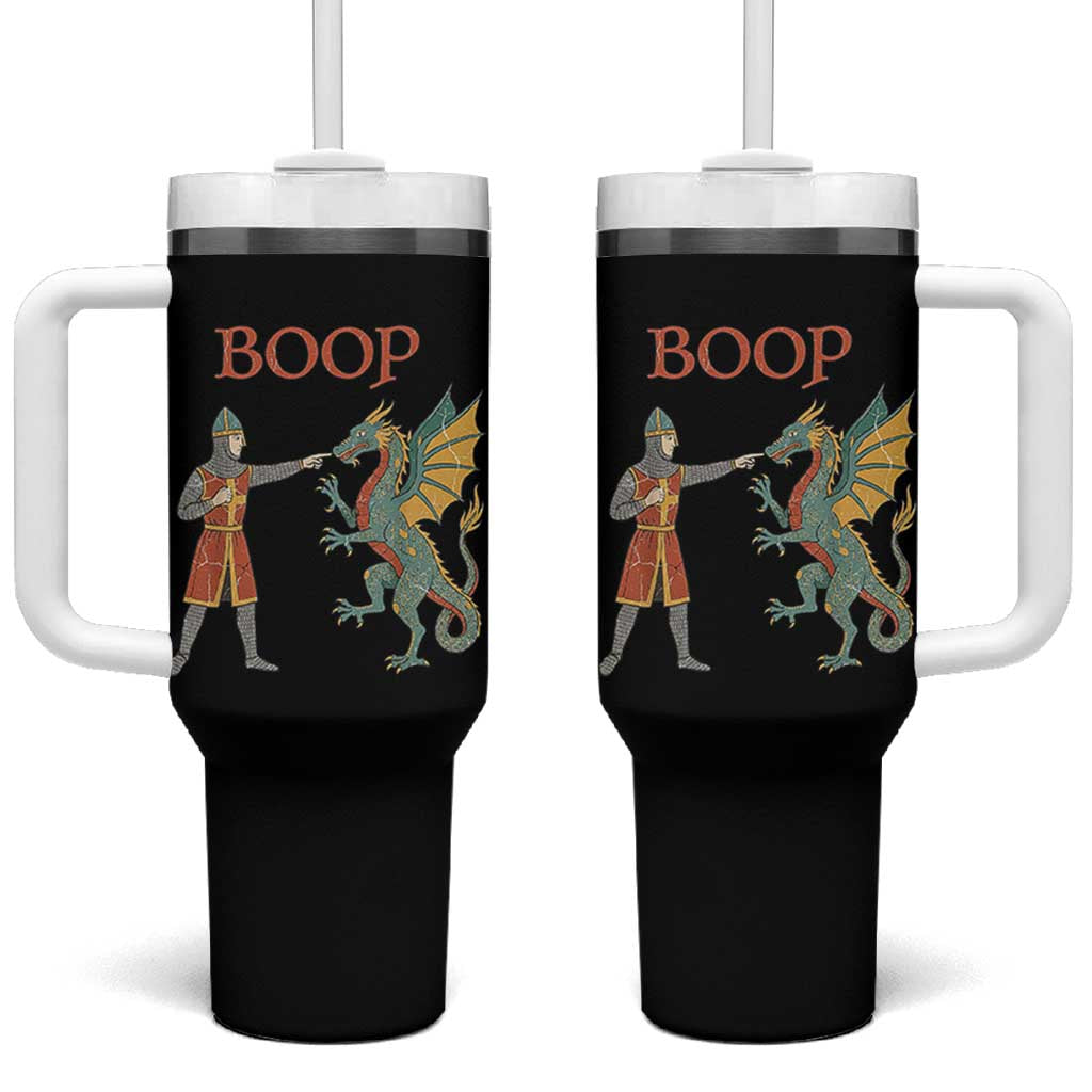 Funny Boop Medieval Knight Poking Dragon Graphic Tumbler With Handle Vintage Renaissance Faire Fantasy Meme