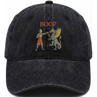 Funny Boop Medieval Knight Poking Dragon Graphic Washed Cotton Baseball Cap Vintage Renaissance Faire Fantasy Meme