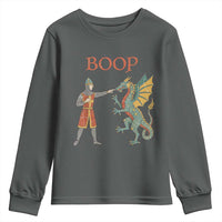 Funny Boop Medieval Knight Poking Dragon Graphic Youth Sweatshirt Vintage Renaissance Faire Fantasy Meme