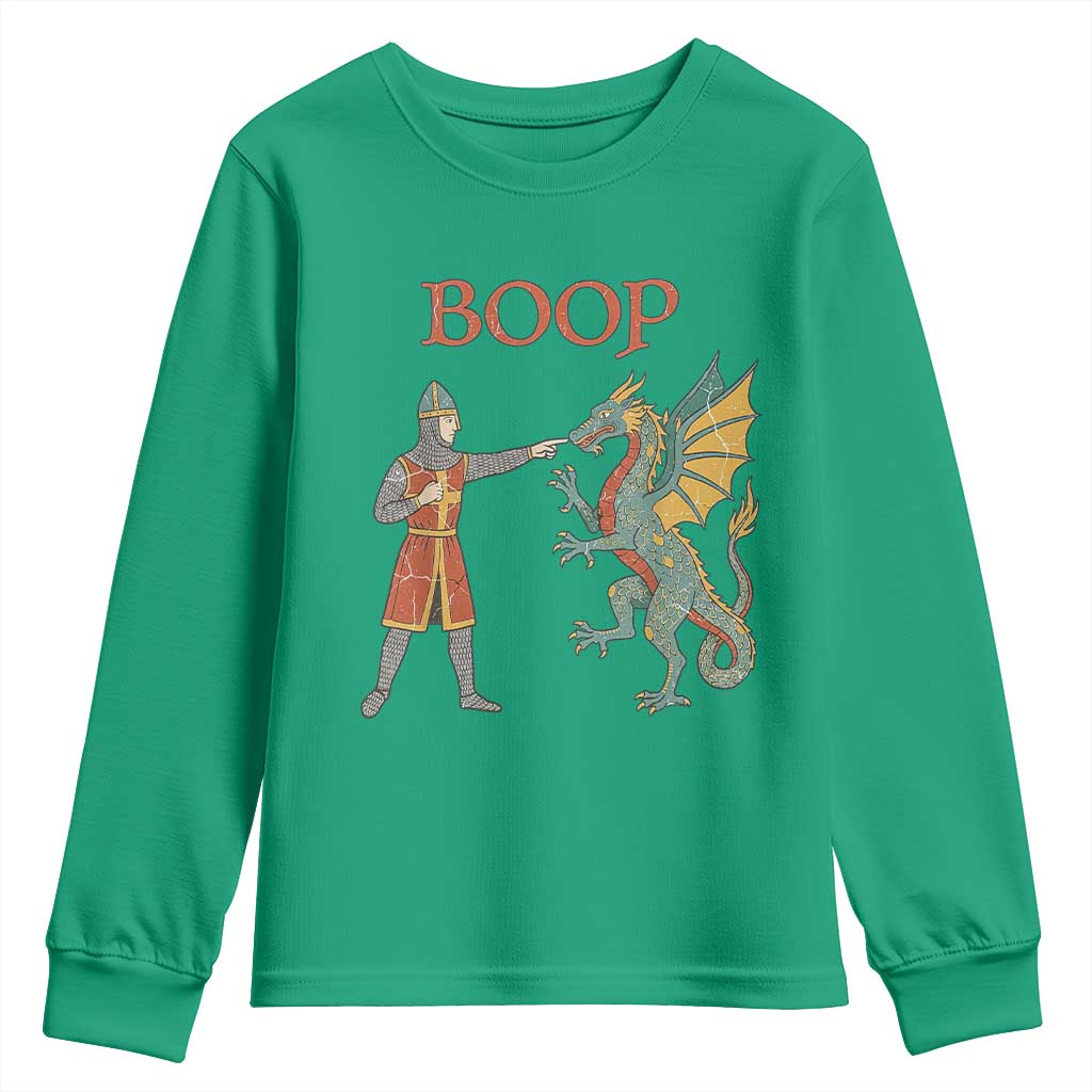 Funny Boop Medieval Knight Poking Dragon Graphic Youth Sweatshirt Vintage Renaissance Faire Fantasy Meme