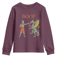 Funny Boop Medieval Knight Poking Dragon Graphic Youth Sweatshirt Vintage Renaissance Faire Fantasy Meme