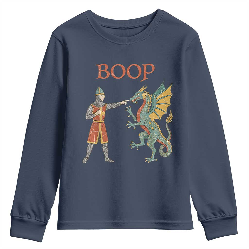 Funny Boop Medieval Knight Poking Dragon Graphic Youth Sweatshirt Vintage Renaissance Faire Fantasy Meme