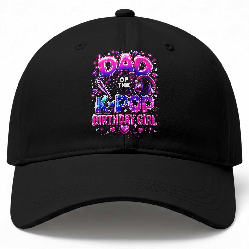 Dad Of The KPop Birthday Girl Glossy Balloon Music Lover Baseball Cap Cute Family Matching Party Graphic