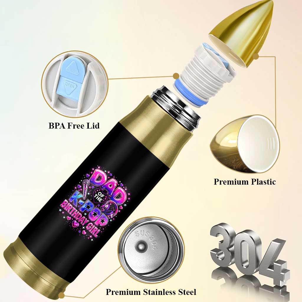 Dad Of The KPop Birthday Girl Glossy Balloon Music Lover Bullet Tumbler Cute Family Matching Party Graphic