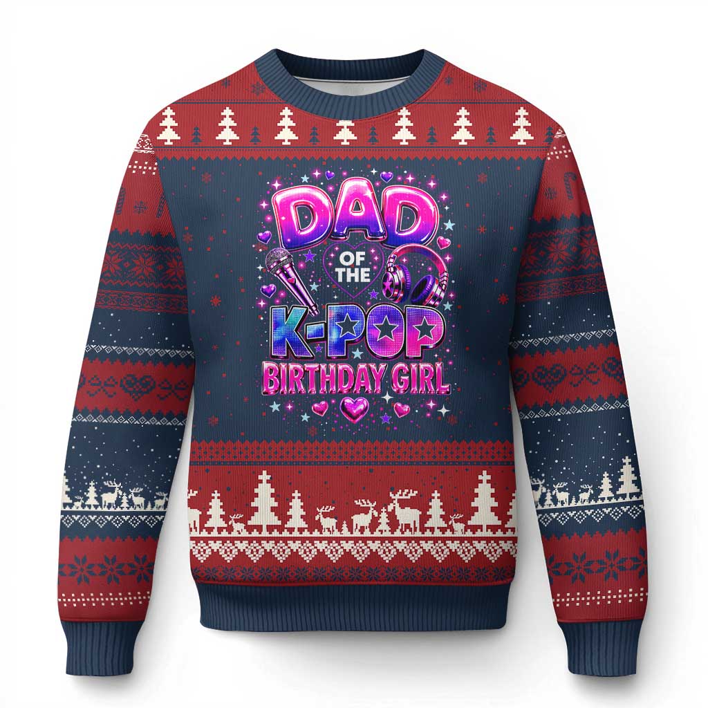 Dad Of The KPop Birthday Girl Glossy Balloon Music Lover Ugly Christmas Sweater Cute Family Matching Party Graphic