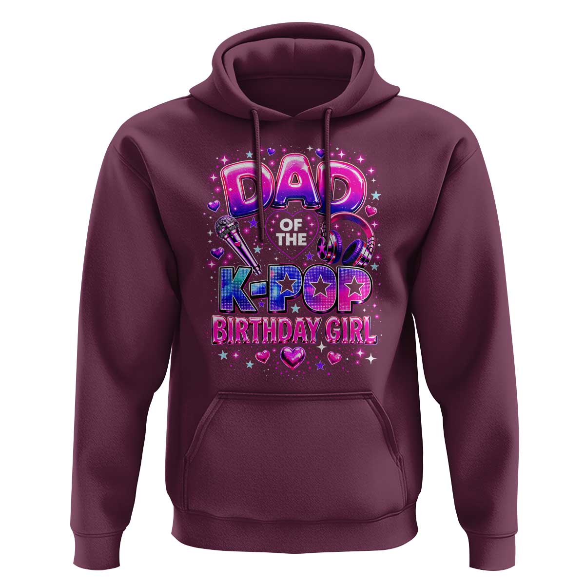 Dad Of The KPop Birthday Girl Glossy Balloon Music Lover Hoodie Cute Family Matching Party Graphic