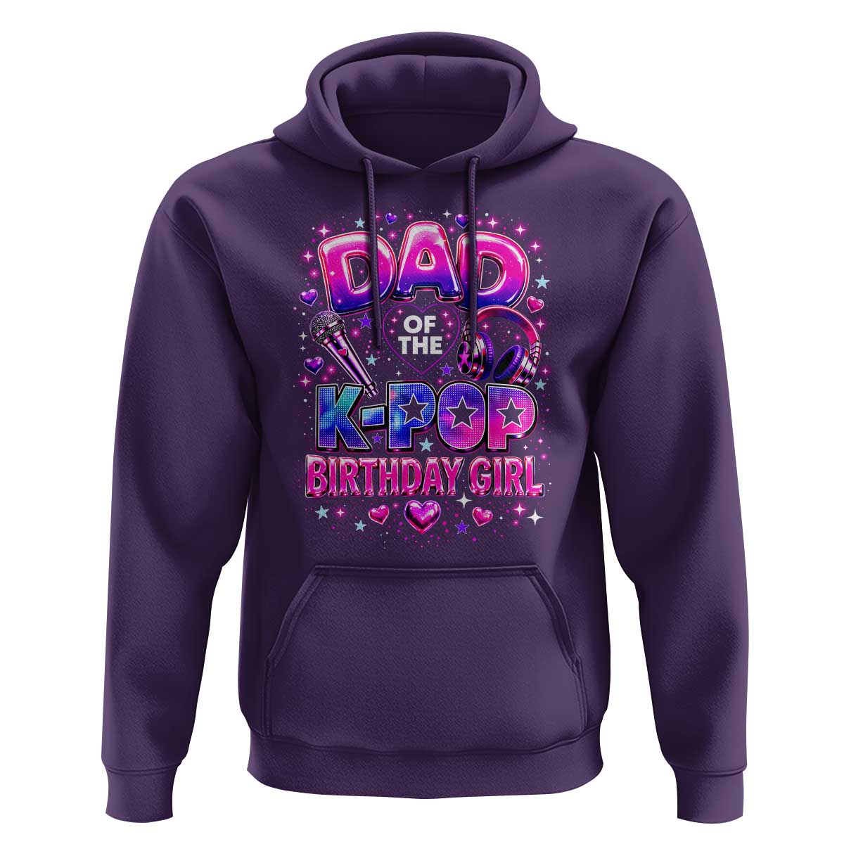 Dad Of The KPop Birthday Girl Glossy Balloon Music Lover Hoodie Cute Family Matching Party Graphic