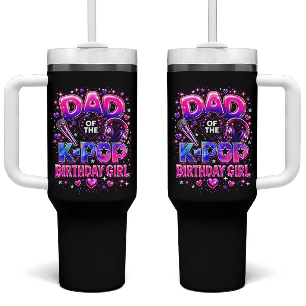 Dad Of The KPop Birthday Girl Glossy Balloon Music Lover Tumbler With Handle Cute Family Matching Party Graphic