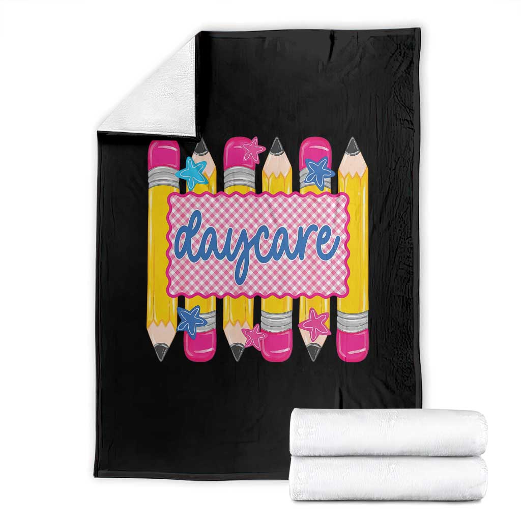 Cute Daycare Teacher Yellow Pencils Graphic Throw Blanket Retro Back to School Childcare Gift