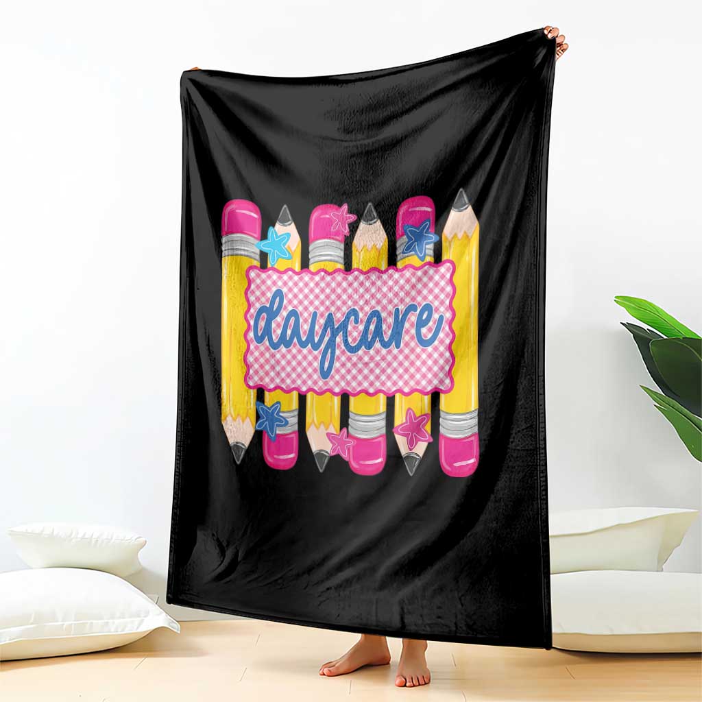 Cute Daycare Teacher Yellow Pencils Graphic Throw Blanket Retro Back to School Childcare Gift