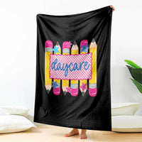 Cute Daycare Teacher Yellow Pencils Graphic Throw Blanket Retro Back to School Childcare Gift