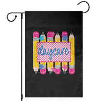 Cute Daycare Teacher Yellow Pencils Graphic Garden Flag Retro Back to School Childcare Gift