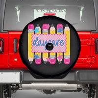 Cute Daycare Teacher Yellow Pencils Graphic Spare Tire Cover Retro Back to School Childcare Gift