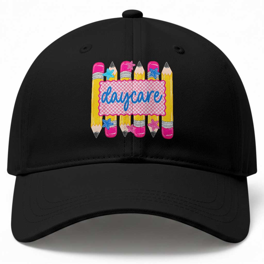Cute Daycare Teacher Yellow Pencils Graphic Baseball Cap Retro Back to School Childcare Gift
