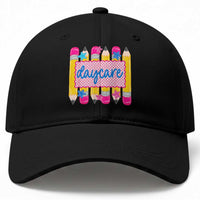 Cute Daycare Teacher Yellow Pencils Graphic Baseball Cap Retro Back to School Childcare Gift