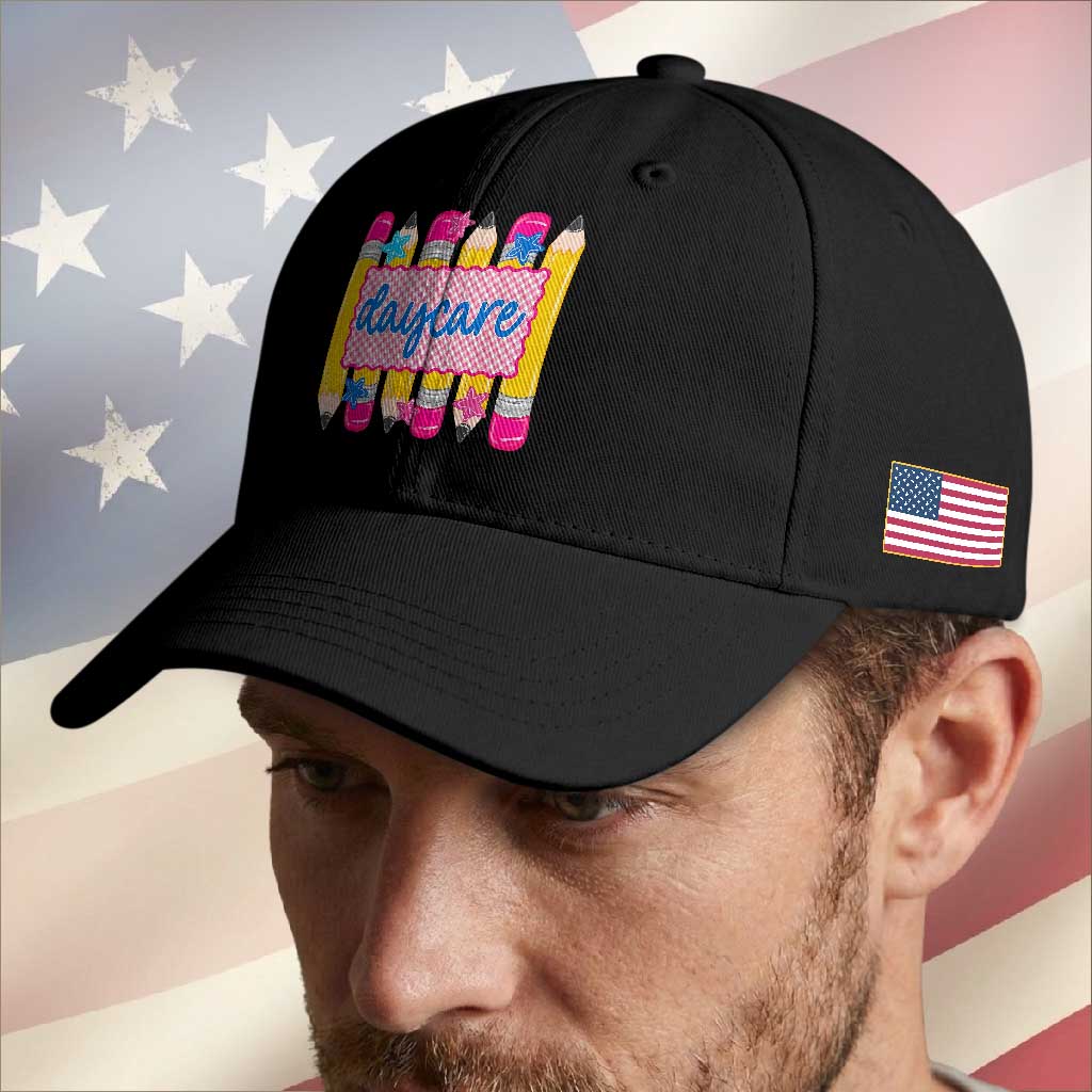 Cute Daycare Teacher Yellow Pencils Graphic Baseball Cap Retro Back to School Childcare Gift